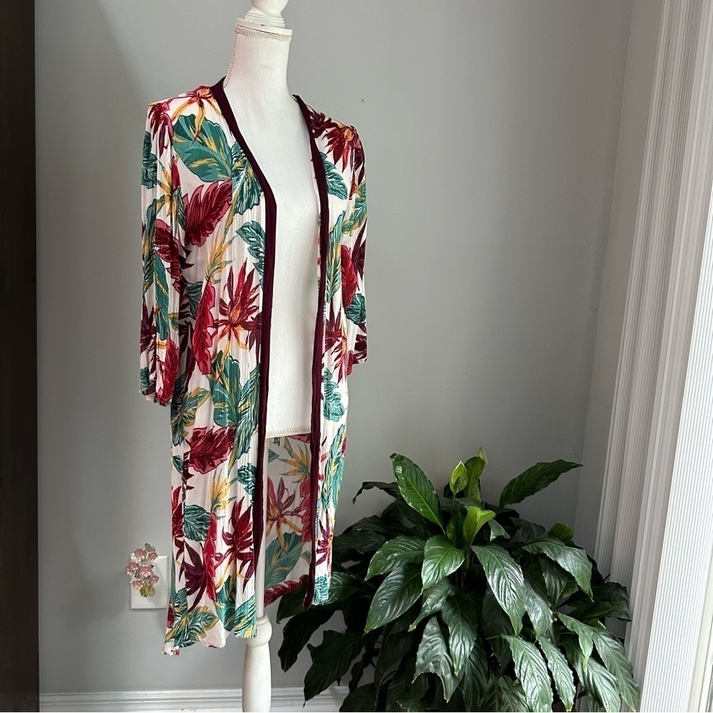 Miss Innocent Floral Maroon Kimono cardigan, 3/4 length sleeves